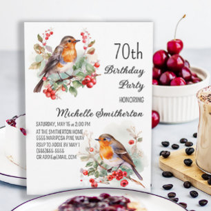 Vintage Birds Robin Rotkehlchen 70. Geburtstag Einladung