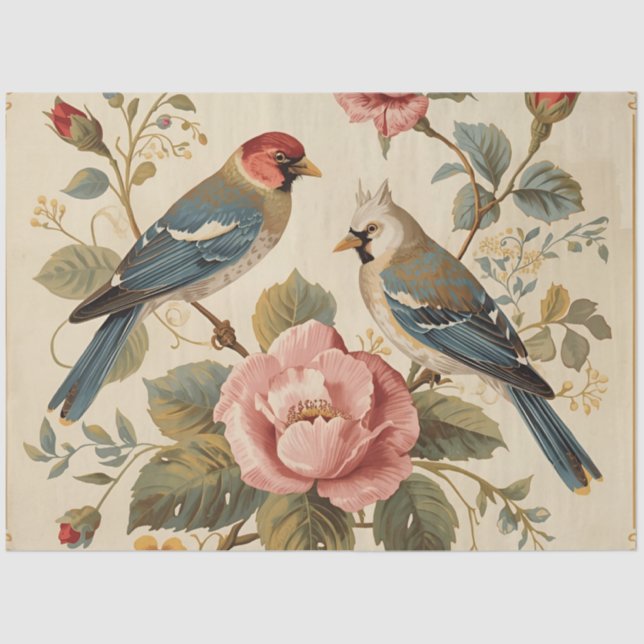 Vintage Birds & Roses Decoupage  Seidenpapier (Vorderseite)