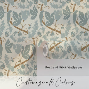 Vintage Birds & Vines Blau-Taupe Tapete