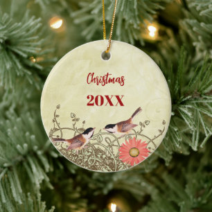 Vintage Birds Weihnachtsbäume Foto Ornament