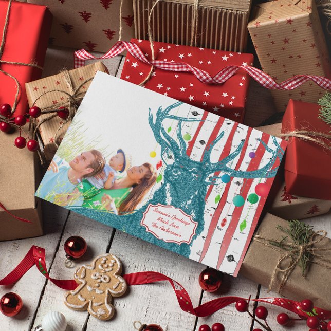 Vintage Birkenbaum Foto Weihnachtskarte Feiertagskarte (Von Creator hochgeladen)