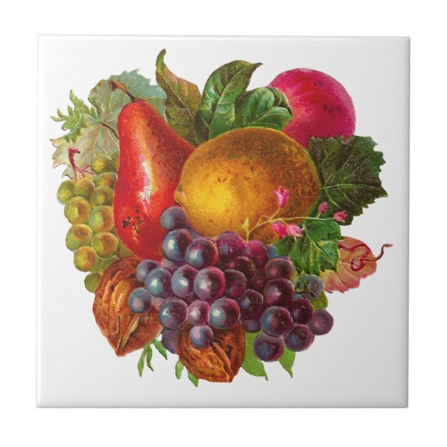 Vintage Birne, Traube, Zitrone, Apple und Walnüsse Fliese (Vorderseite)