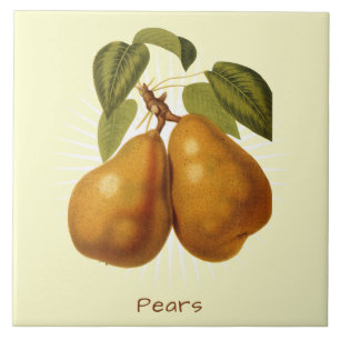 Vintage-Birnen-Frucht-Botanik-Kunst-Keramikfliese Fliese
