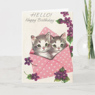 Vintage Birthday Kittens and Violets, Karte