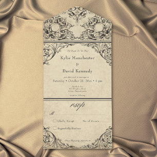 Vintage Bis Zum Tod Schwarze Pergament-Hochzeit All In One Einladung