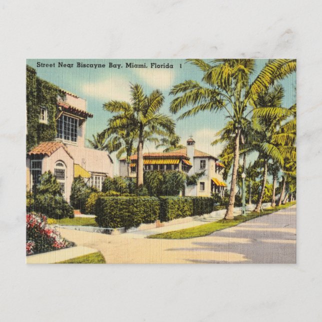 Vintage Biskaya-Bucht, Miami, Florida Postkarte (Vorderseite)