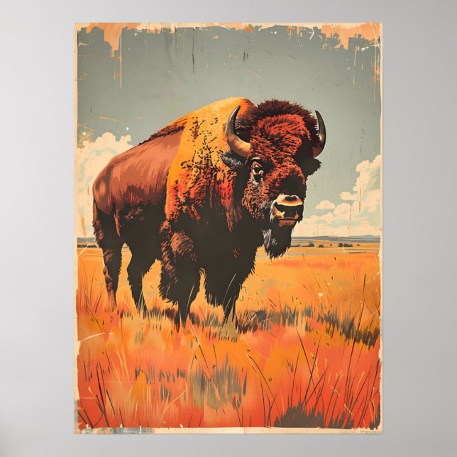 Vintage Bison-Illustration Poster (Vorne)
