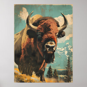 Vintage Bison-Illustration Poster