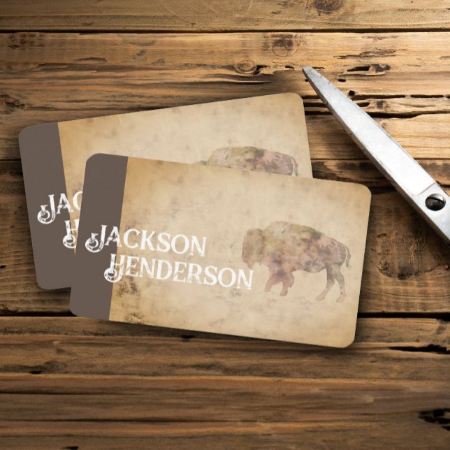 Vintage Bison Kunst braun rustikale Visitenkarte (Von Creator hochgeladen)