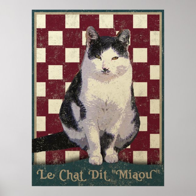 Vintage Bistro-Katze Poster (Vorne)
