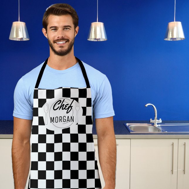 Vintage Bistro Schwarz/Weiß Tafel Mens Schürze (Cook in style and with a sense of humor with our fun customizable apron. )