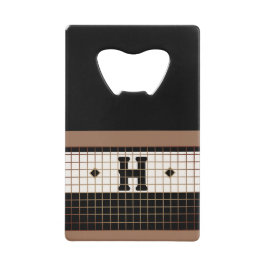 Vintage Bistro Tile Black und Gold Monogram Geldbeutel Flaschenöffner