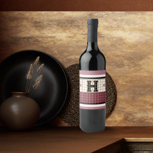 Vintage Bistro-Tile-Cranbere und Goldmonogramm Weinetikett