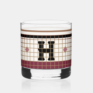 Vintage Bistro-Tile-Cranbere und Goldmonogramm Whiskyglas