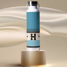 Vintage Bistro Tile Dusty Blue und Gold Monogram