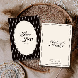 Vintage Black and Ivory Stripes Old Money Wedding Save The Date