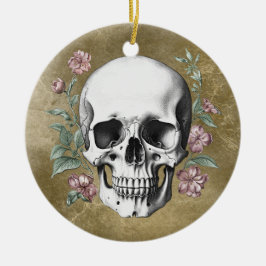 Vintage black and white hand drawn skull tattoo keramik ornament