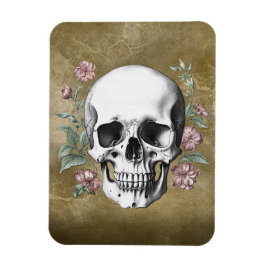 Vintage black and white hand drawn skull tattoo magnet