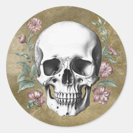 Vintage black and white hand drawn skull tattoo runder aufkleber