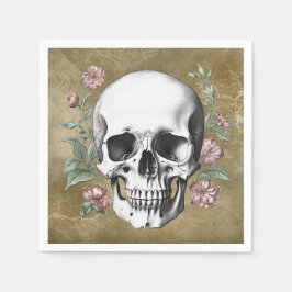 Vintage black and white hand drawn skull tattoo serviette