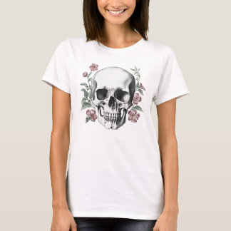 Vintage black and white hand drawn skull tattoo T-Shirt