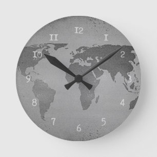Vintage black and white world map runde wanduhr