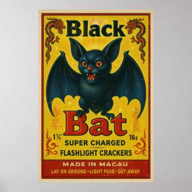 Vintage Black Bat Firecracker Label Poster (Vorne)