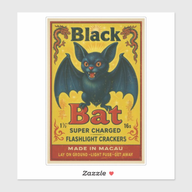 Vintage Black Bat Firecracker Label Sticker (Blatt)