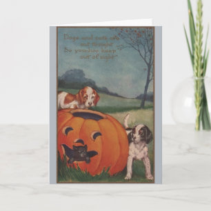 Vintage Black Cat and Beagles Halloween Card Karte