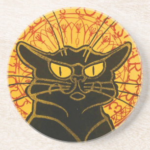 Vintage Black Cat Art Nouveau Chat Noir Steinlen Getränkeuntersetzer