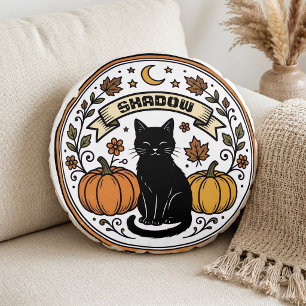 Vintage Black Cat Botanicals Boho Botanicals Mond Rundes Kissen