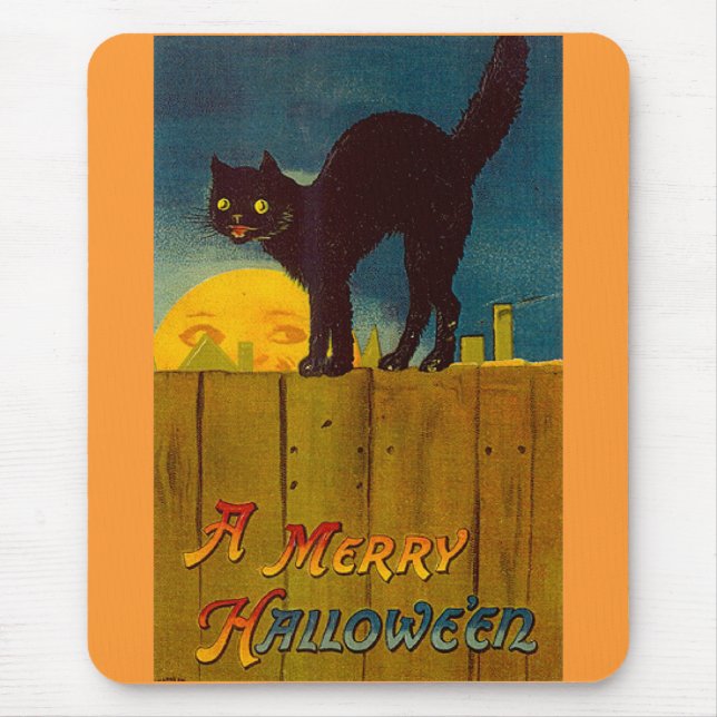 Vintage Black Cat Halloween Mousepad (Vorne)
