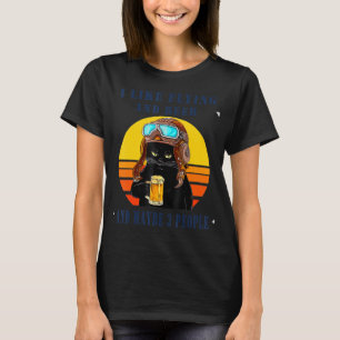 Vintage Black Cat Ich mag Fliegen und Bier und vie T-Shirt
