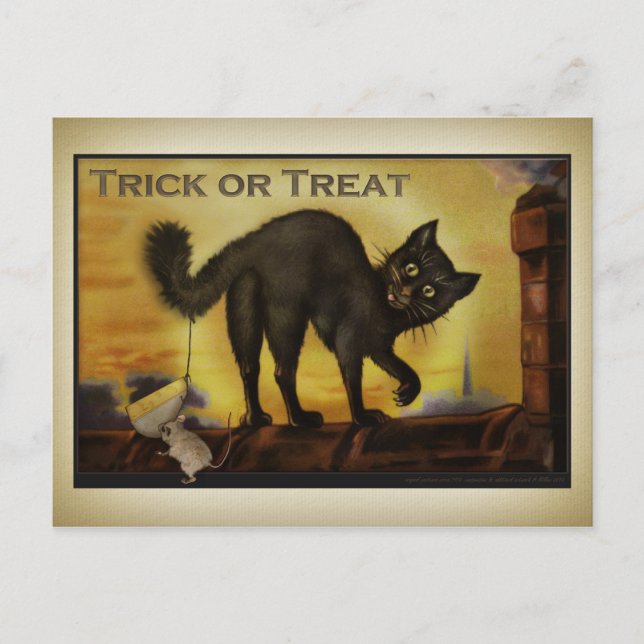 Vintage Black Cat Postkarte (Vorderseite)