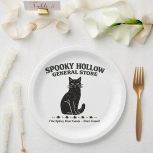 Vintage Black Cat Spooky Hollow Gemischtwarenhandl Pappteller