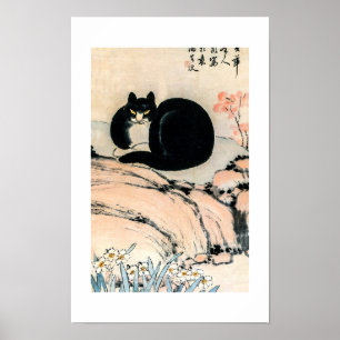 Vintage Black Cat und Narzisse von Zhu Ling Poster