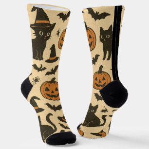 Vintage Black Cat und Pumpkin Halloween Socken