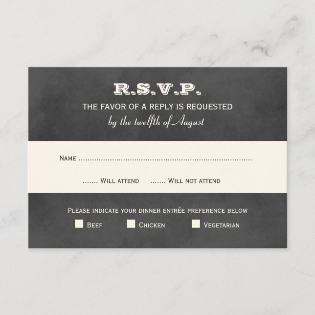 Vintage Black Chalkboard Hochzeit RSVP Karte (Vorderseite)