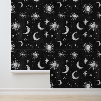 Vintage Black Chalkboard Night Sky Stars & Moons Tapete