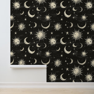 Vintage Black Chalkboard Night Sky Stars & Moons Tapete
