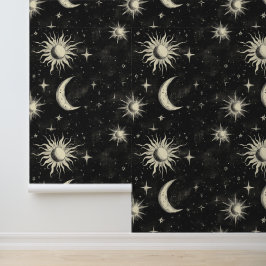 Vintage Black Chalkboard Night Sky Stars & Moons Tapete