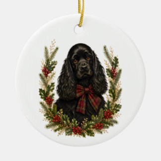 Vintage Black Cocker Spaniel Weihnachten Keramik Ornament
