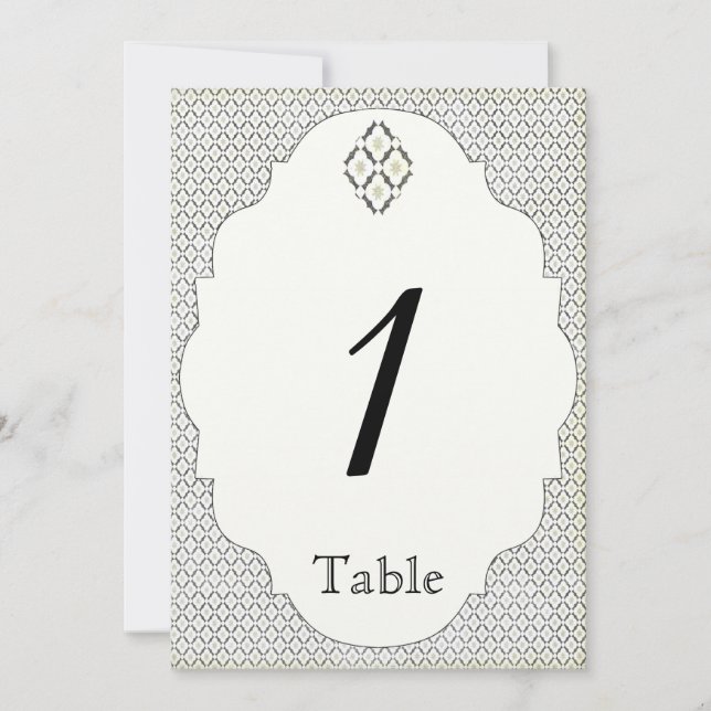 Vintage Black Cream Diamond Wedding Tischnummer (Vorderseite)