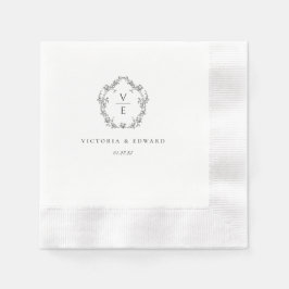 Vintage Black Crest Monogram Wedding Serviette