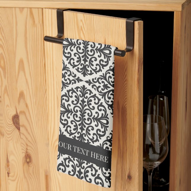 Vintage Black Damask Kitchen Design Geschirrtuch (Drittel gefaltet)