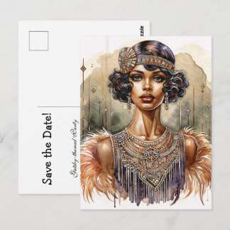 Vintage Black Flapper Art Deco Postcard Postkarte