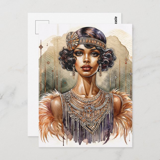 Vintage Black Flapper Art Deco Postcard Postkarte (Vorne/Hinten)