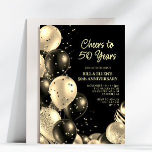 Vintage Black Gold 50. Hochzeitstag Einladung