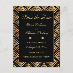 Vintage Black Gold Art Deco Gatsby Save The Date Postkarte