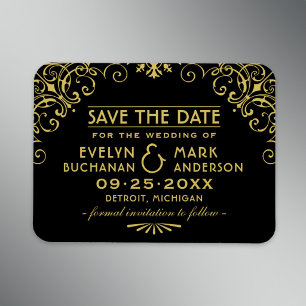 Vintage Black Gold Art Deco Hochzeit Save the Date Magnet